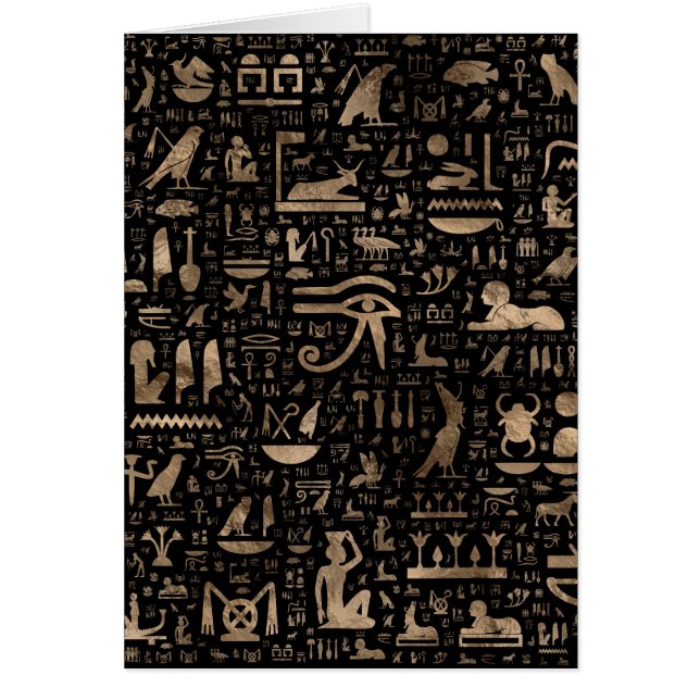 Forntida egyptiska hieroglyphs - svart och guld hälsningskort (Framsidan)