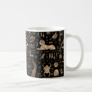Forntida egyptiska hieroglyphs - svart och guld kaffemugg