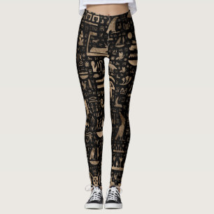 Forntida egyptiska hieroglyphs - svart och guld leggings