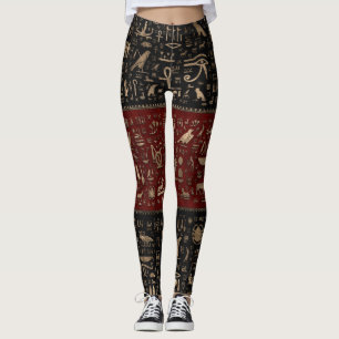 Forntida egyptiska hieroglyphs - svart rött läde leggings