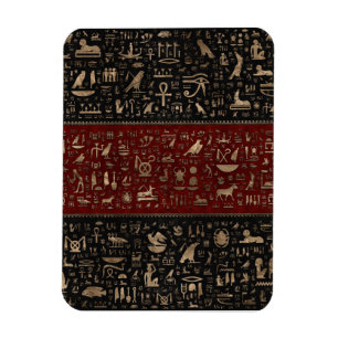 Forntida egyptiska hieroglyphs - svart rött läder magnet