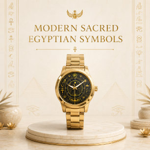 Forntida egyptiska symboler Svart Guld Mönster Lyx Armbandsur