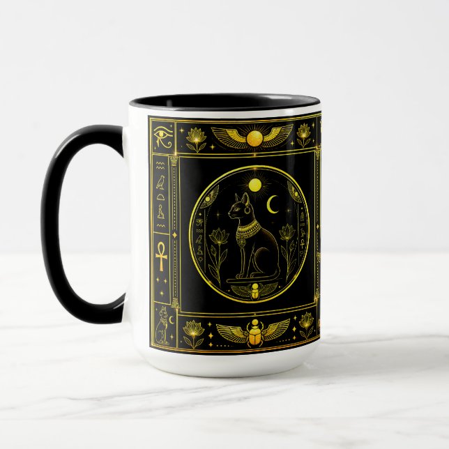 Forntida egyptiska symboler Svart Guld Mönster Lyx Mugg (Vänster)