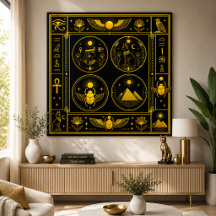 Forntida egyptiska symboler Svart Guld Mönster Lyx