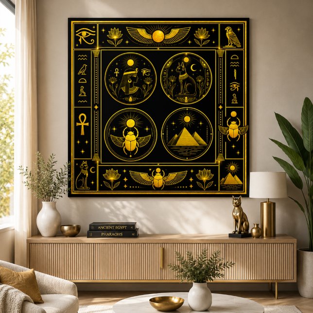 Forntida egyptiska symboler Svart Guld Mönster Lyx Poster (Skapare uppladdad)
