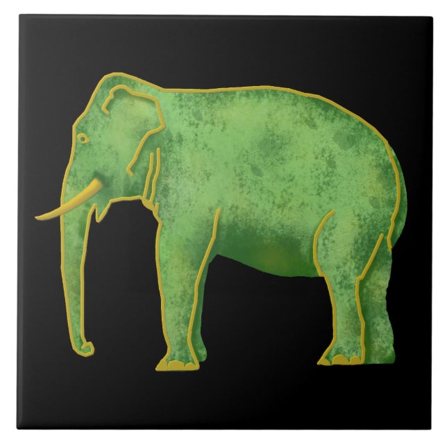 Forntida guld- och Jadeelefant Kakelplatta (Framsidan)