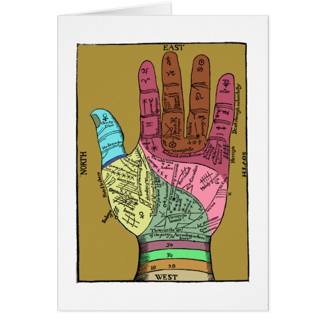Forntida handflatanläsning kartlägger hälsningskort (Framsidan)