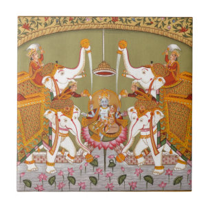 FORNTIDA INDISK MÅLNINGLORD VISHNU HINDUISK GUDOM KAKELPLATTA