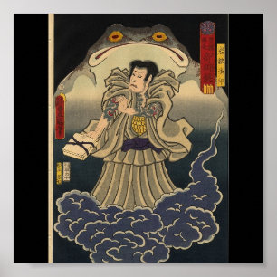 Forntida japansk målning av den jätte- paddan poster