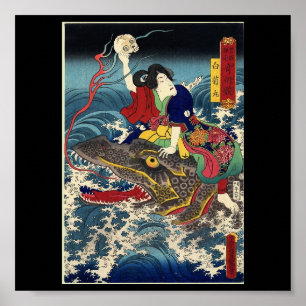 Forntida japansk målning, japansk kvinnaridning. poster