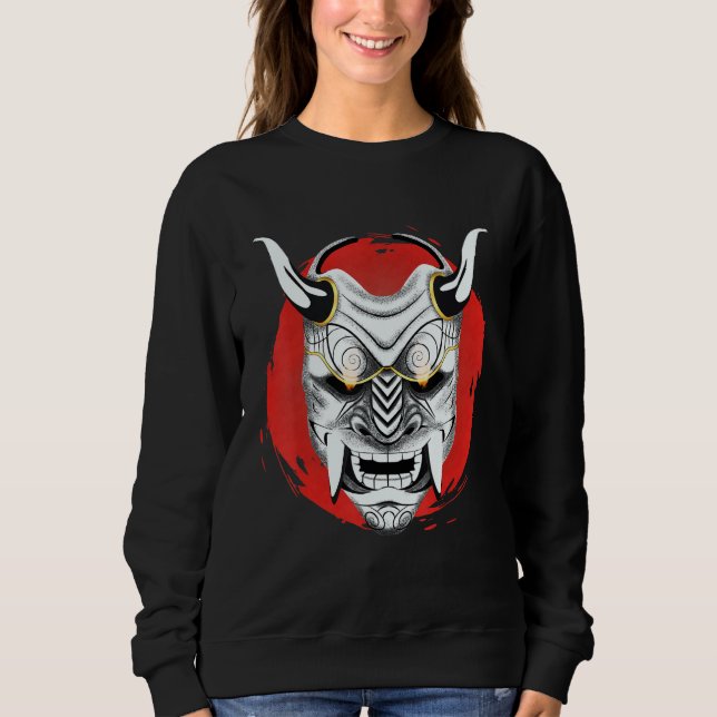Forntida japansk röd måne Oni-mask Ogre Samurai Ja T Shirt (Framsida)