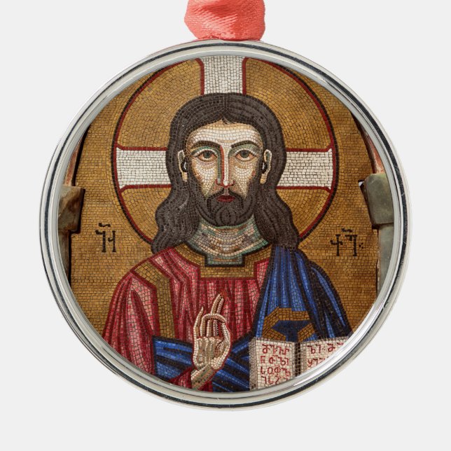 Forntida Jesusmosaik Julgransprydnad Metall (Framsidan)