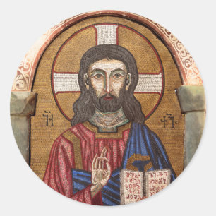 Forntida Jesusmosaik Runt Klistermärke