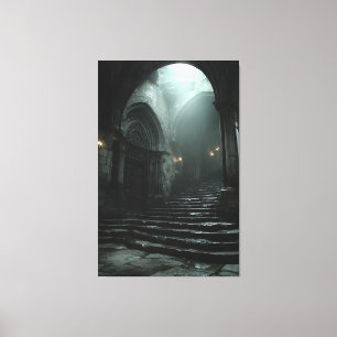 Forntida katedral trappa dimma ljus canvastryck