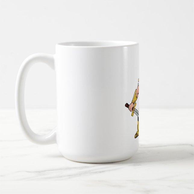 Forntida krigare med svärd och sköld i hjälm en kaffemugg (Vänster)