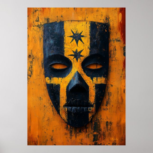 Forntida krigarmask – mesoamerikansk stam-  poster (Framsidan)