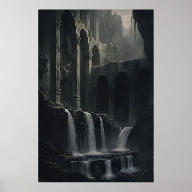 Forntida lantlig landskaps vattenfall Konst Utskri Poster (Framsidan)