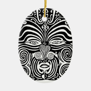Forntida Maori Moko stam- tatueringdesign Julgransprydnad Keramik