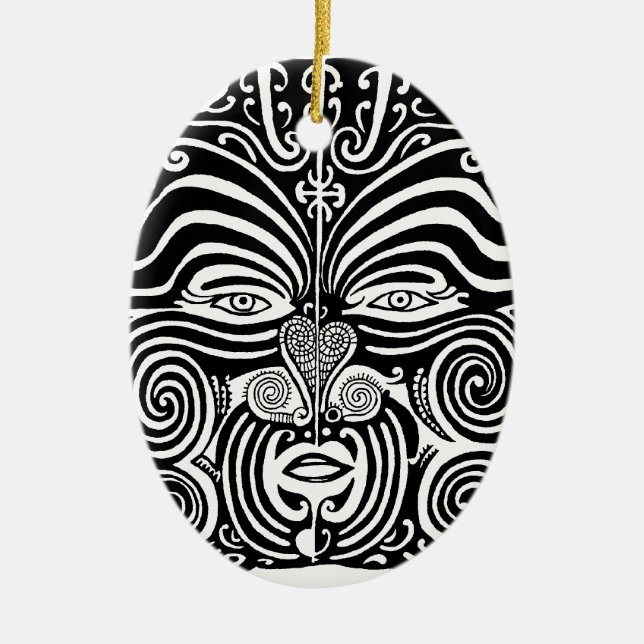 Forntida Maori Moko stam- tatueringdesign Julgransprydnad Keramik (Framsidan)