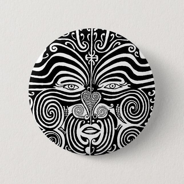 Forntida Maori Moko stam- tatueringdesign Knapp (Framsida)