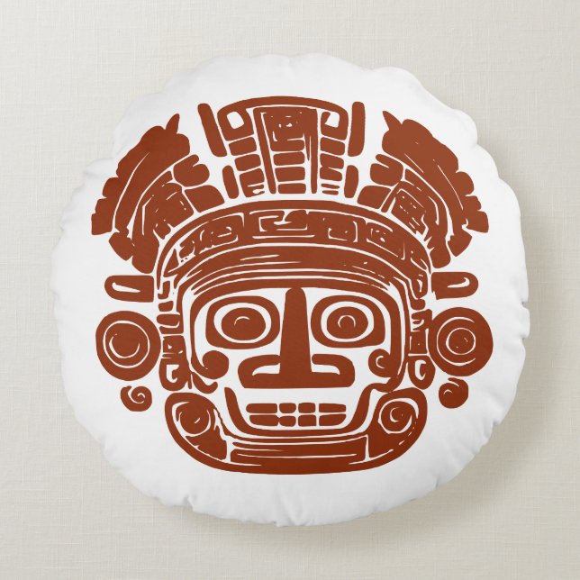 Forntida Mayafolkets Solgud Mask Tribal Konst Rund Kudde (Framsidan)