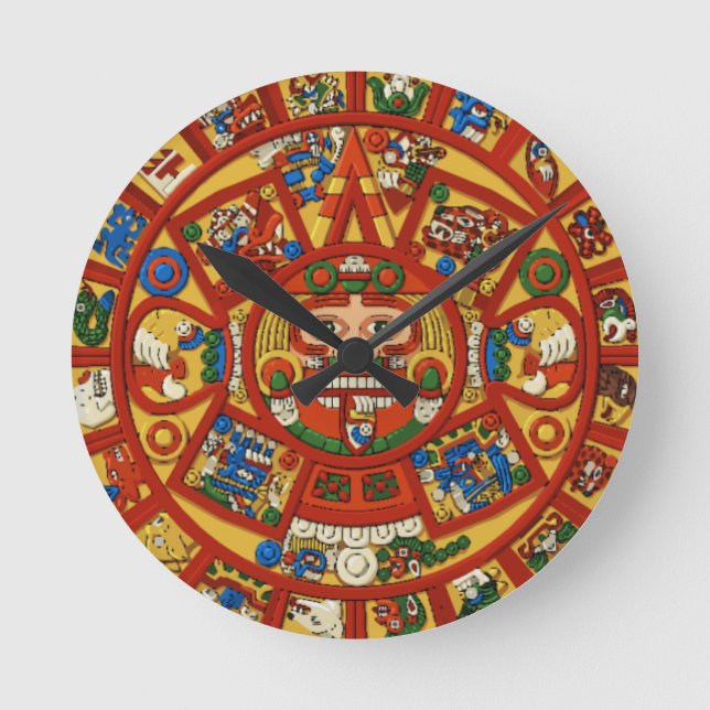 Forntida Mayan MayaAzteckalender Rund Klocka (Framsida)