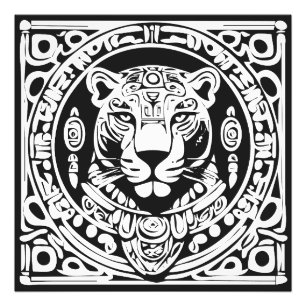 Forntida Mayastil Jaguar Krigares Stamtavla Mask K Fototryck