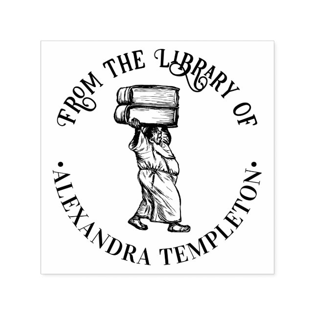 Forntida Munk som Bär Enorm Böcker Biblioteksnamn Självfärgande Stämpel (Design)