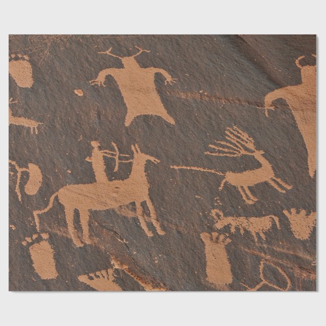 Forntida Newspaper Rock Petroglyfer Infödda Amerik Presentpapper (Platt)