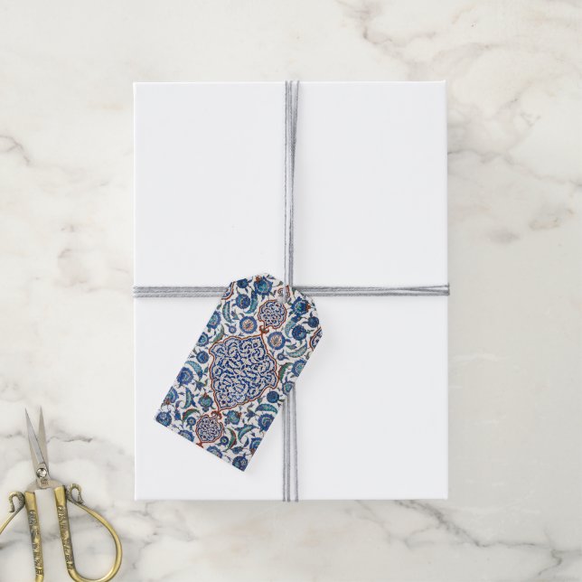Forntida ottisk blom- Iznik Presentetikett (Med Snöre)