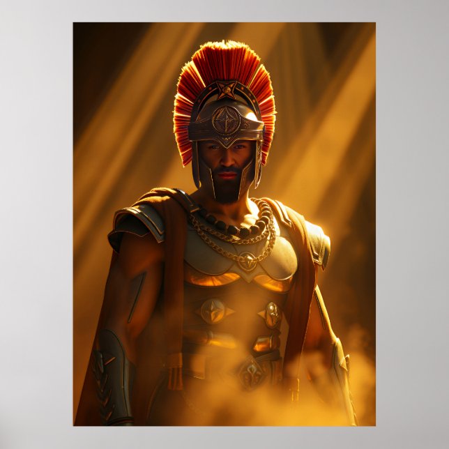 Forntida spartansk krigare i gyllene solljus poster (Framsidan)