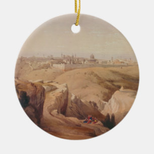 Forntida stad av Jerusalem från Mountet of Olives Julgransprydnad Keramik