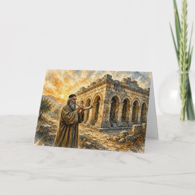 Forntida tempel och blåser i shofar kort (Framsida)