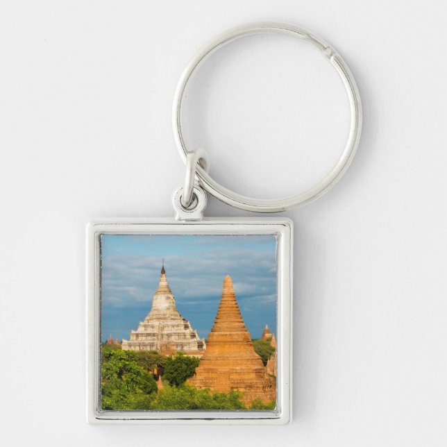 Forntida tempel och pagoder | Bagan Fyrkantig Silverfärgad Nyckelring (Framsidan)