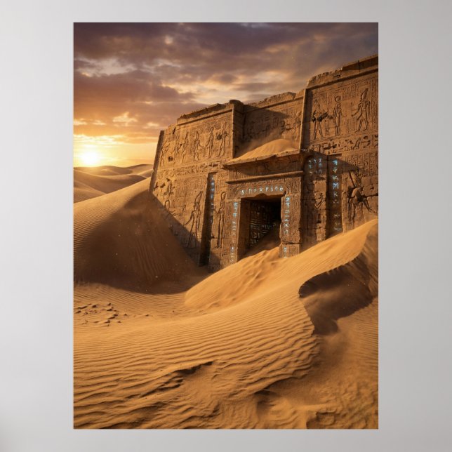 Forntida tempel öken sci-fi konst poster (Framsidan)