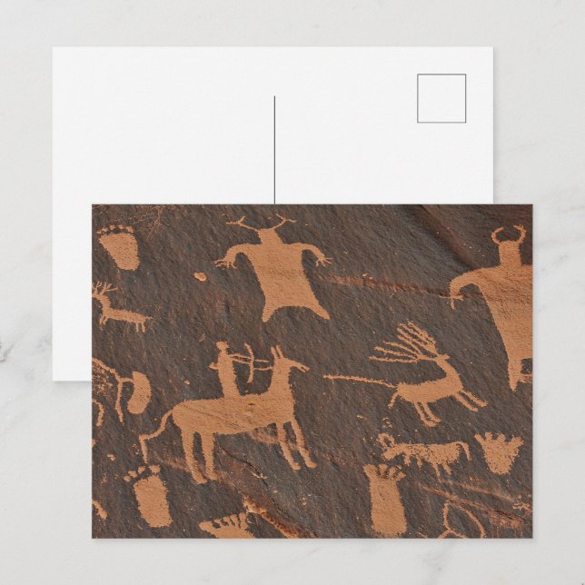 Forntida tidningsberg Petroglyfer Indianer Vykort (Fram/baksida)