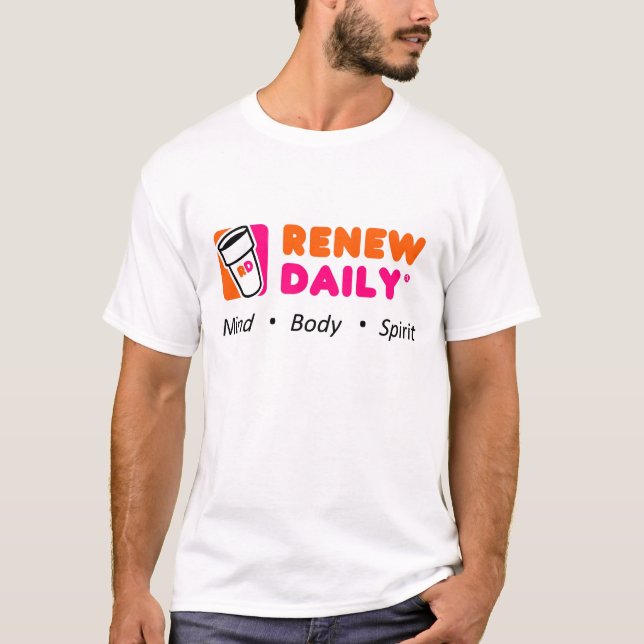 Förnya dagligen: Restaurangparodi Tee Shirt (Framsida)