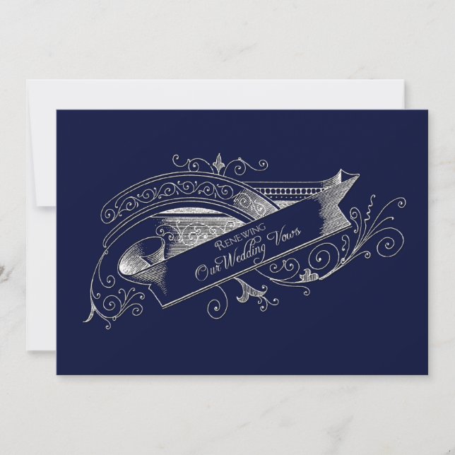 FÖRNYA VOWS-INBJUDAN TILL BRÖLLOP - NAVY BLUE INBJUDNINGAR (Framsida)