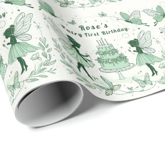Förnyad Grönt Fairy First Birthday - Presentpapper