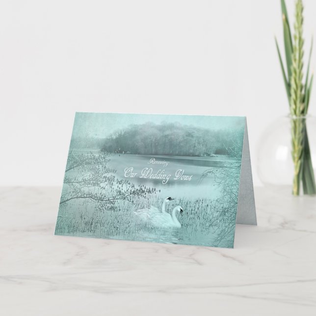 FÖRNYAD INBJUDAN TILL BRÖLLOP - Två Svanar/Sjö (Framsida)