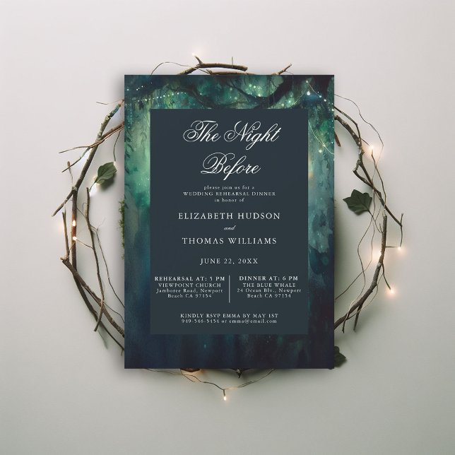 Förnyad skog Emerald Night Rehearsal Middag Inbjudningar (wedding rehearsal dinner invitation enchanted forest secret garden magic theme emerald night before)