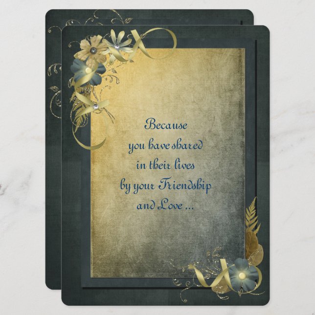 Förnyelse av Antique Guld Bröllop Vow Inbjudningar (Fram/baksida)