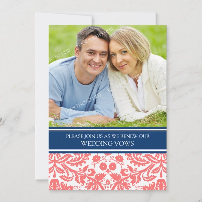 Förnyelse av blått korallfoto Bröllop Vow-inbjudan Inbjudningar (Framsida)