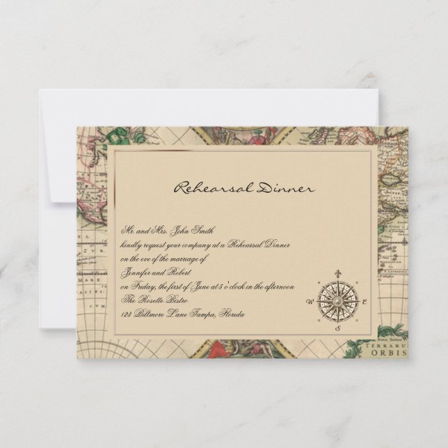 Förnyelse av den antika gamla världskartan Bröllop Inbjudningar (Framsida)