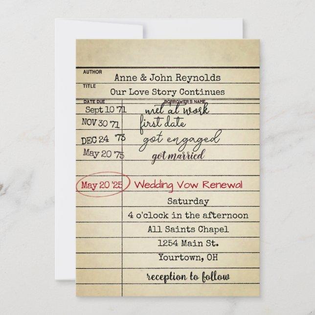 Förnyelse av det gamla Bibliotek-kortet Bröllop Vo Inbjudningar (Framsida)