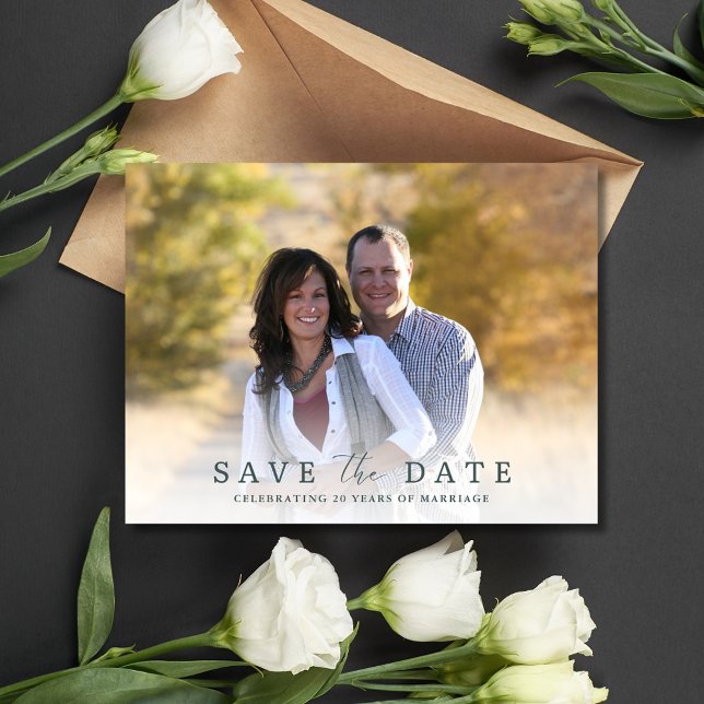 Förnyelse av enkelt fotoflöde Spara datumet Meddelande Vykort (Simple Photo Vow Renewal Save the Date Announcement Postcard)