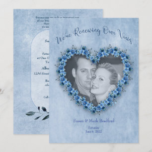 Förnyelse av Hjärtfoto i Bröllop Vows Blue Ro Inbjudningar