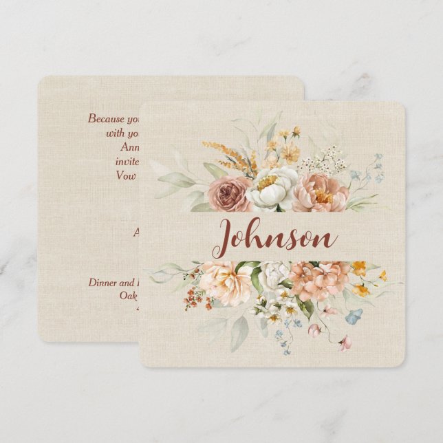 Förnyelse av löften Blommig kant Inbjudningar (Fram/baksida)