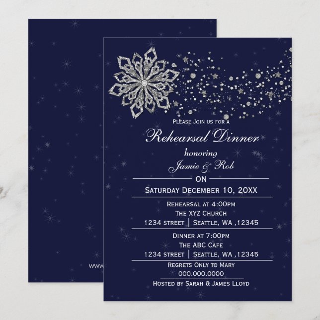 Förnyelse av marinblått Silver-vinterdyster inbjud Inbjudningar (Fram/baksida)