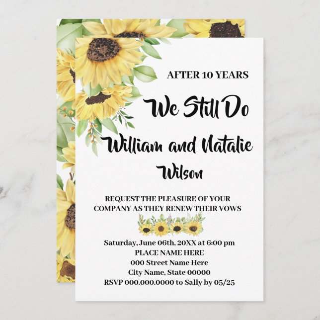 Förnyelse av solblommor i Bröllop Inbjudningar (Fram/baksida)